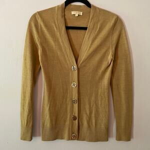 Tory Burch Women's size XS Tan Brown 100% Merino Wool Cardigan Sweater